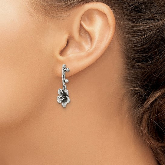 Sterling Silver Oxidized Flower & Branch Dangle Earrings, photo 2 of 2