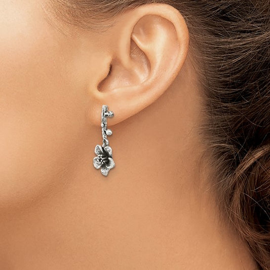 Sterling Silver Oxidized Flower & Branch Dangle Earrings, photo 2 of 2