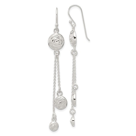 Sterling Silver Multi-Chain Rose Dangle Earrings