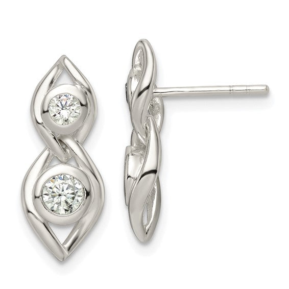 Sterling Silver Polished CZ Dangle Earrings