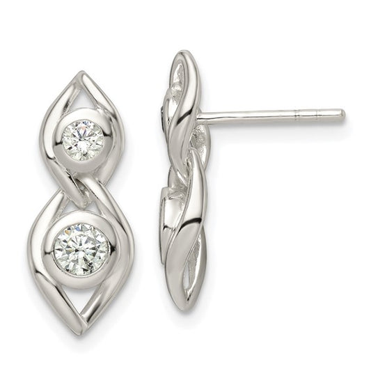 Sterling Silver Polished CZ Dangle Earrings
