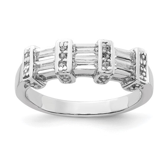 Sterling silver polished rhodium-plated cubic zirconia ring, size 8