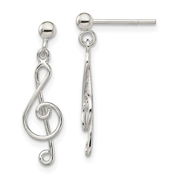 Sterling Silver Treble Clef Dangle Earrings