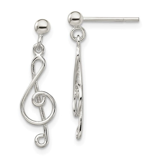 Sterling Silver Treble Clef Dangle Earrings