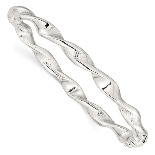 Sterling Silver Twisted Hinged Bangle - polished, textured