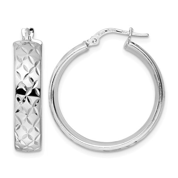 Sterling Silver Diamond-Cut Hoop Earrings, rhodium-plated
