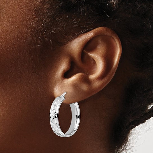 Sterling Silver Diamond-Cut Hoop Earrings, rhodium-plated, photo 2 of 2