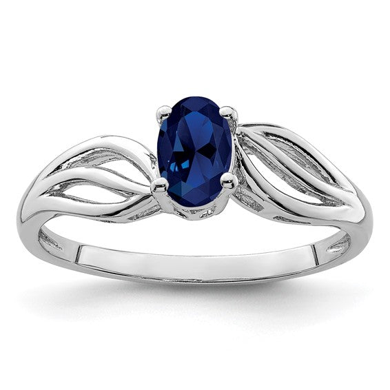 Sterling silver rhodium-plated created sapphire ring, size 9