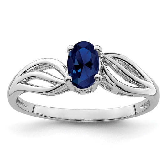Sterling silver rhodium-plated created sapphire ring, size 9