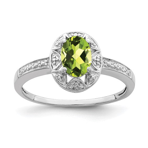 Sterling silver rhodium-plated diamond and peridot ring