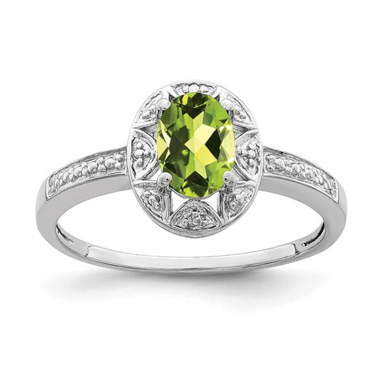 Sterling silver rhodium-plated diamond and peridot ring