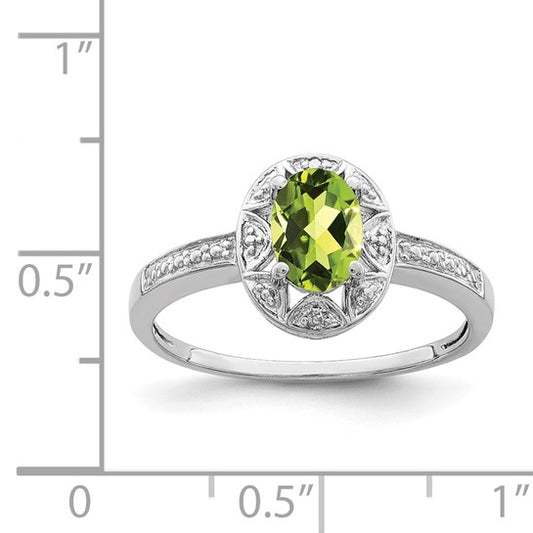 Sterling silver rhodium-plated diamond and peridot ring, photo 2 of 3