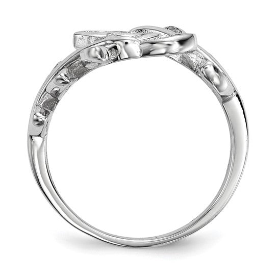 Sterling silver rhodium-plated leaf design cubic zirconia ring, size 8, photo 3 of 4