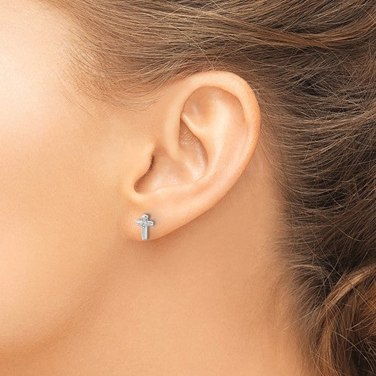 Sterling Silver CZ Cross Stud Earrings, rhodium-plated, photo 2 of 2