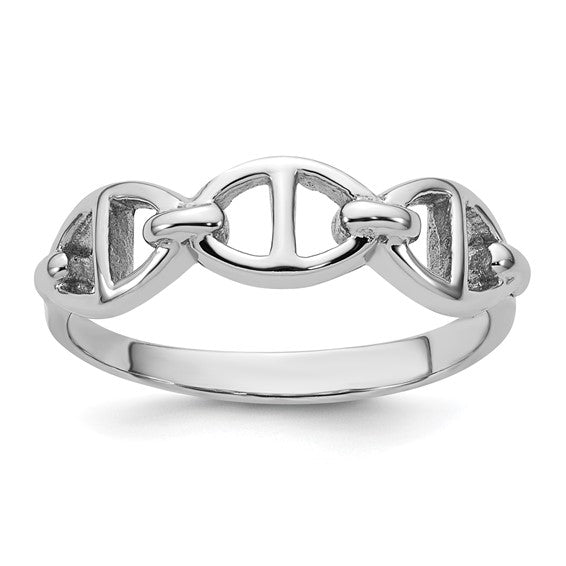 Sterling Silver Mariner Link Ring - Size 7, rhodium plated