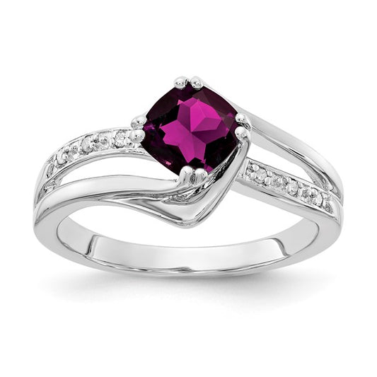 Rhodolite Garnet & Diamond Sterling Silver Ring - Size 7