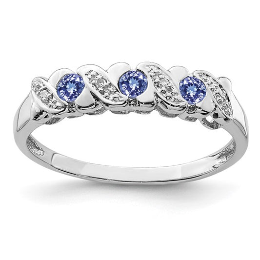 Sterling Silver Tanzanite and Diamond Ring  Size 8
