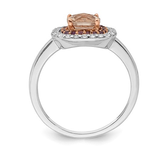 Sterling silver rose-plated cushion ring with morganite and amethyst, photo 2 of 3