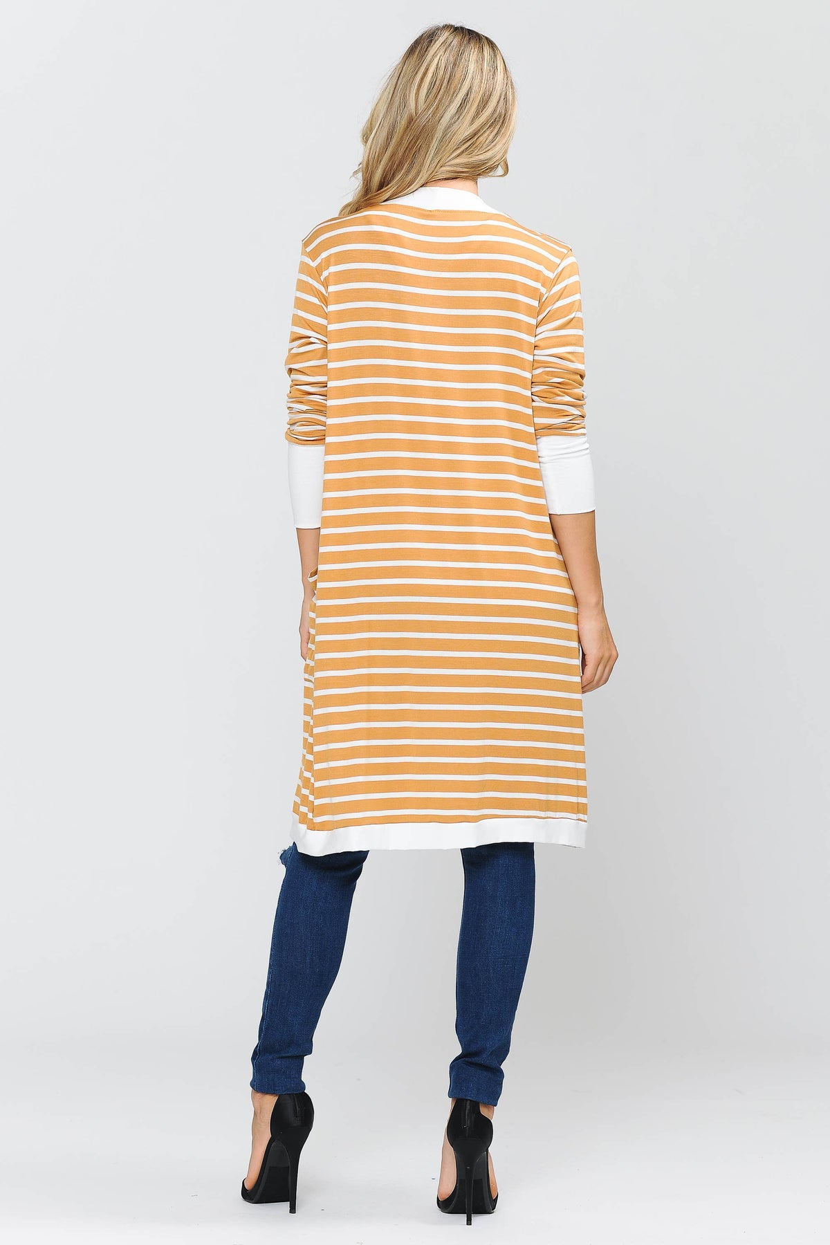 Striped Midi Open Cardigan - Gold, 95% rayon, 5% spandex, photo 3 of 3