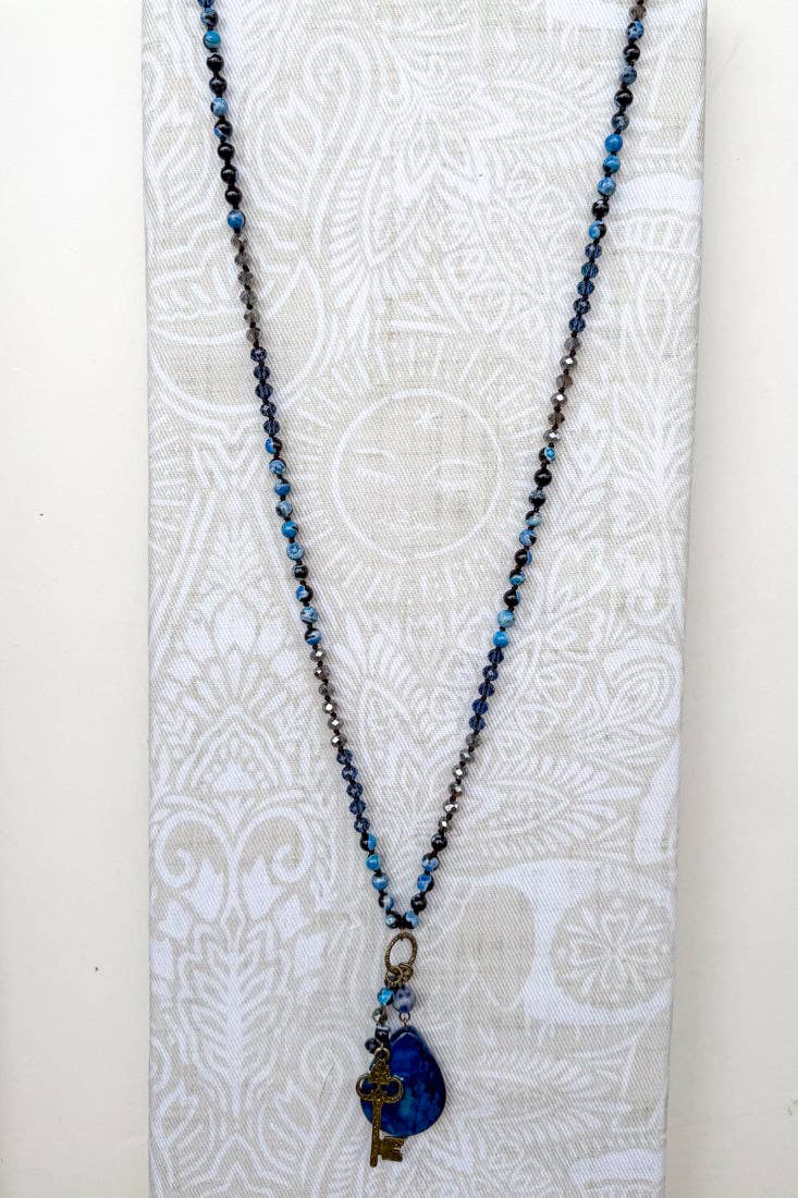 Suki Long Beaded Necklace - Blue Fire Agate, photo 3 of 4