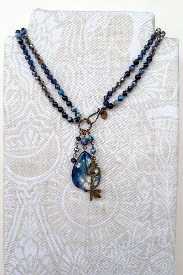 Suki Long Beaded Necklace - Blue Fire Agate, photo 4 of 4