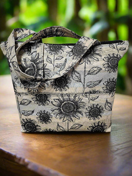 Handmade sunflower print weekender tote bag