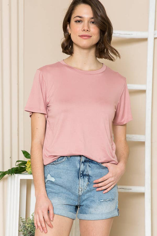 Super Soft Basic Short Sleeve Top - Rose, 95% polyester, 5% spandex