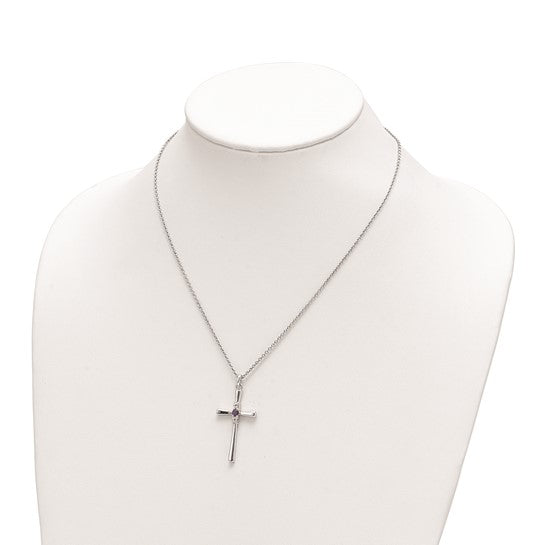 Survivor Collection sterling silver 16-inch faith cross necklace with white and purple topaz