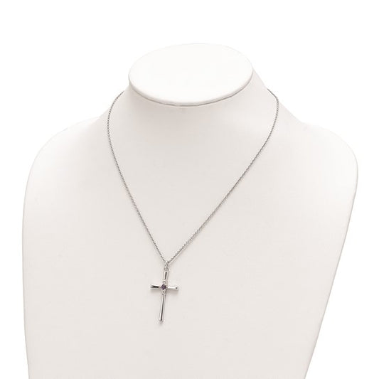 Survivor Collection sterling silver 16-inch faith cross necklace with white and purple topaz