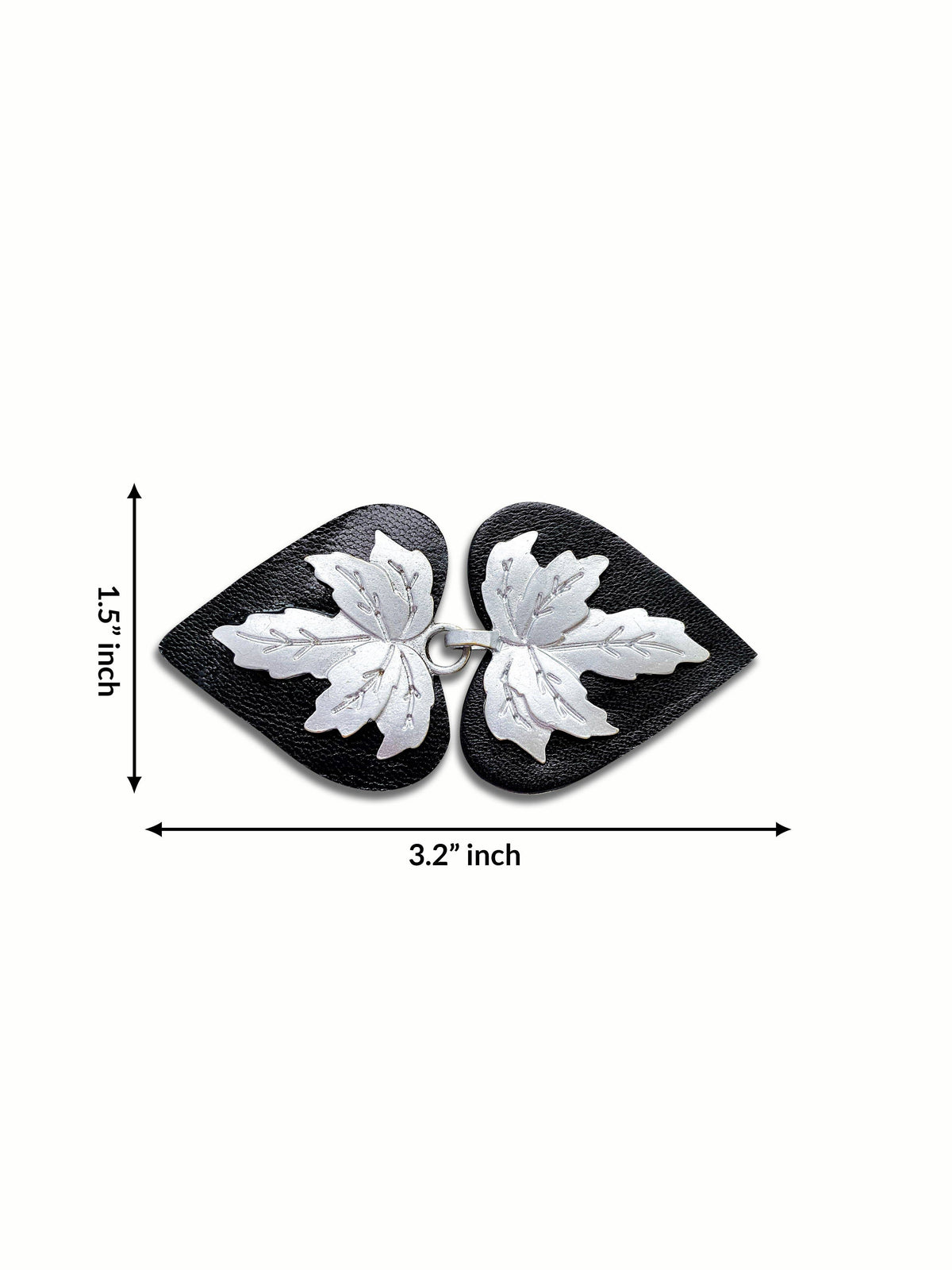 KardiKlips Sweater Clip & Cloak Clasp - Silver Leaf on Black Leather, photo 4 of 5