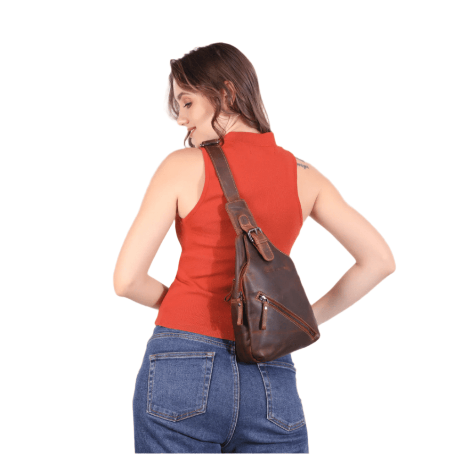 Sydney Full-Grain Leather Crossbody Sling Bag - Brown, photo 3 of 11