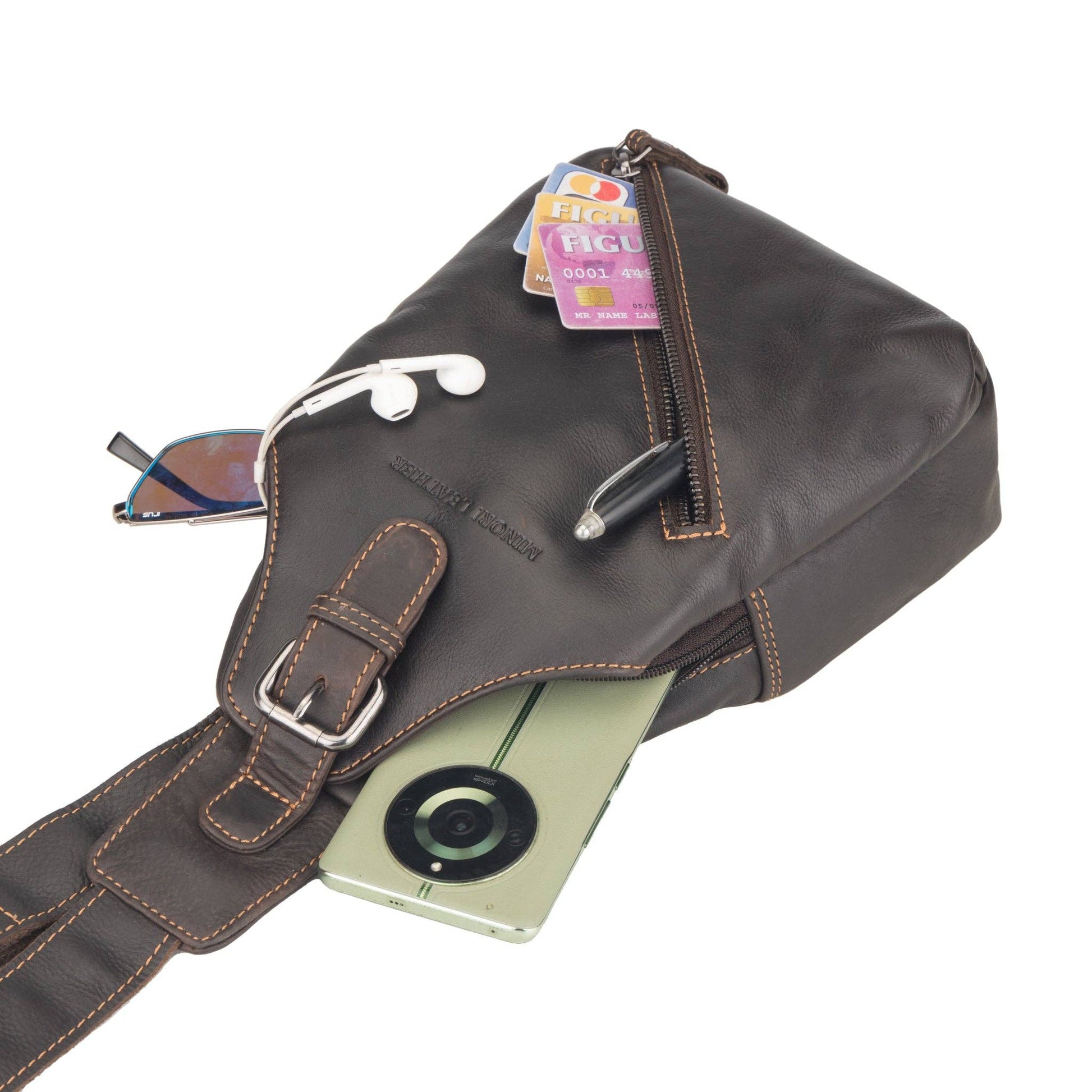 Sydney Full-Grain Leather Crossbody Sling Bag - Brown, photo 4 of 11