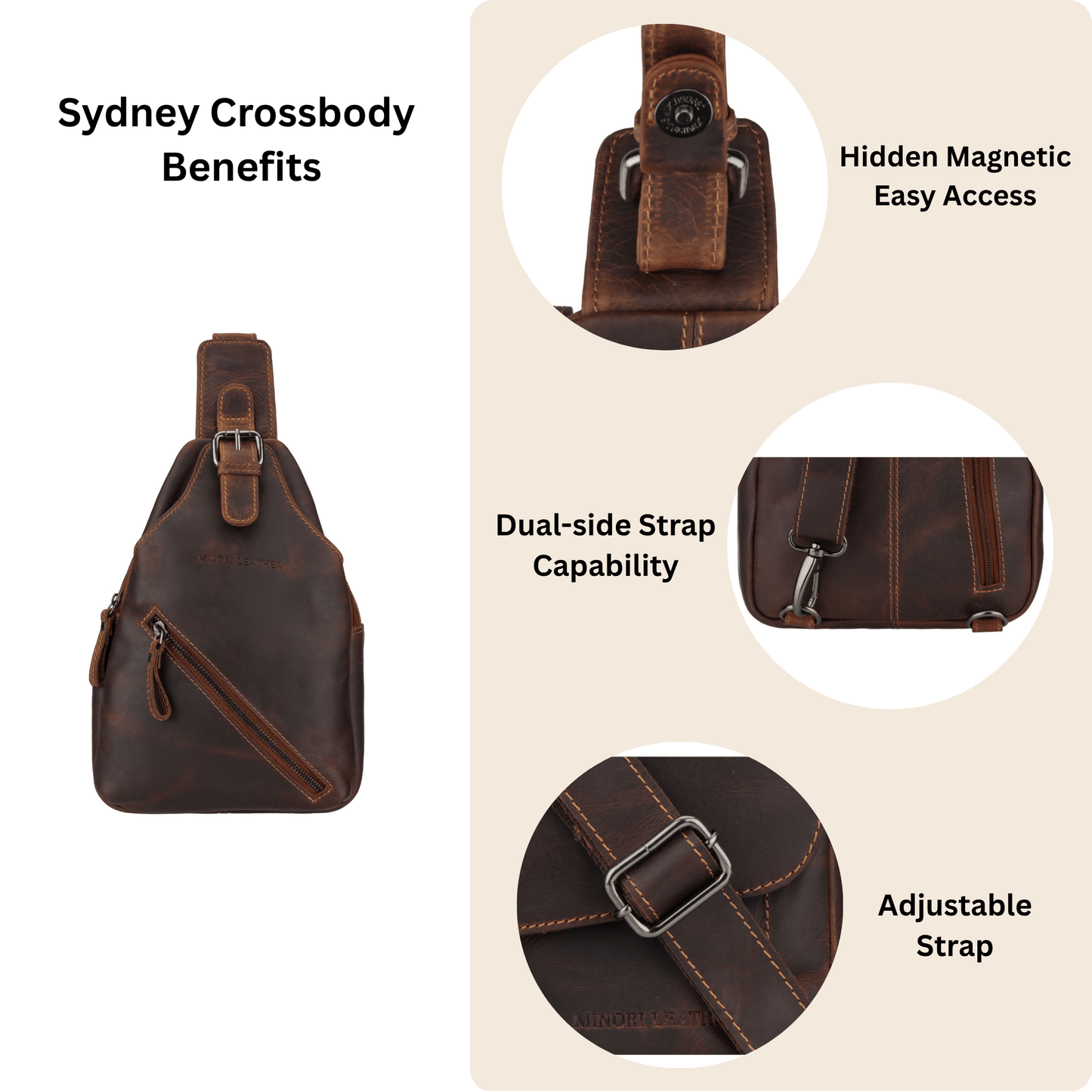Sydney Full-Grain Leather Crossbody Sling Bag - Chestnut, photo 13 of 14