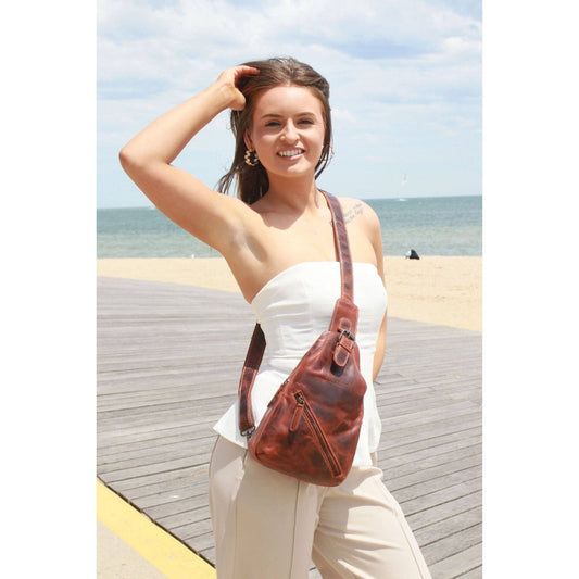 Sydney Full-Grain Leather Crossbody Sling Bag - Chestnut, photo 2 of 14