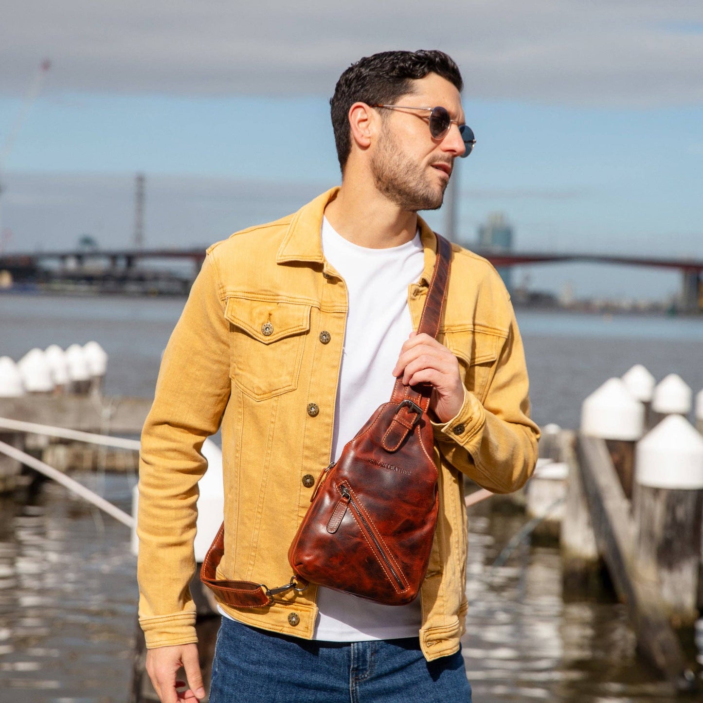 Sydney Full-Grain Leather Crossbody Sling Bag - Chestnut, photo 3 of 14