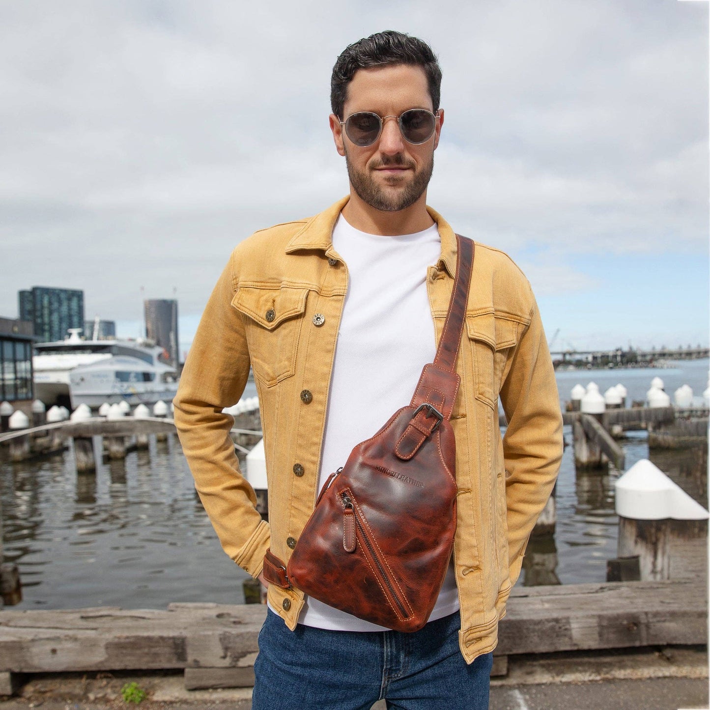 Sydney Full-Grain Leather Crossbody Sling Bag - Chestnut, photo 4 of 14