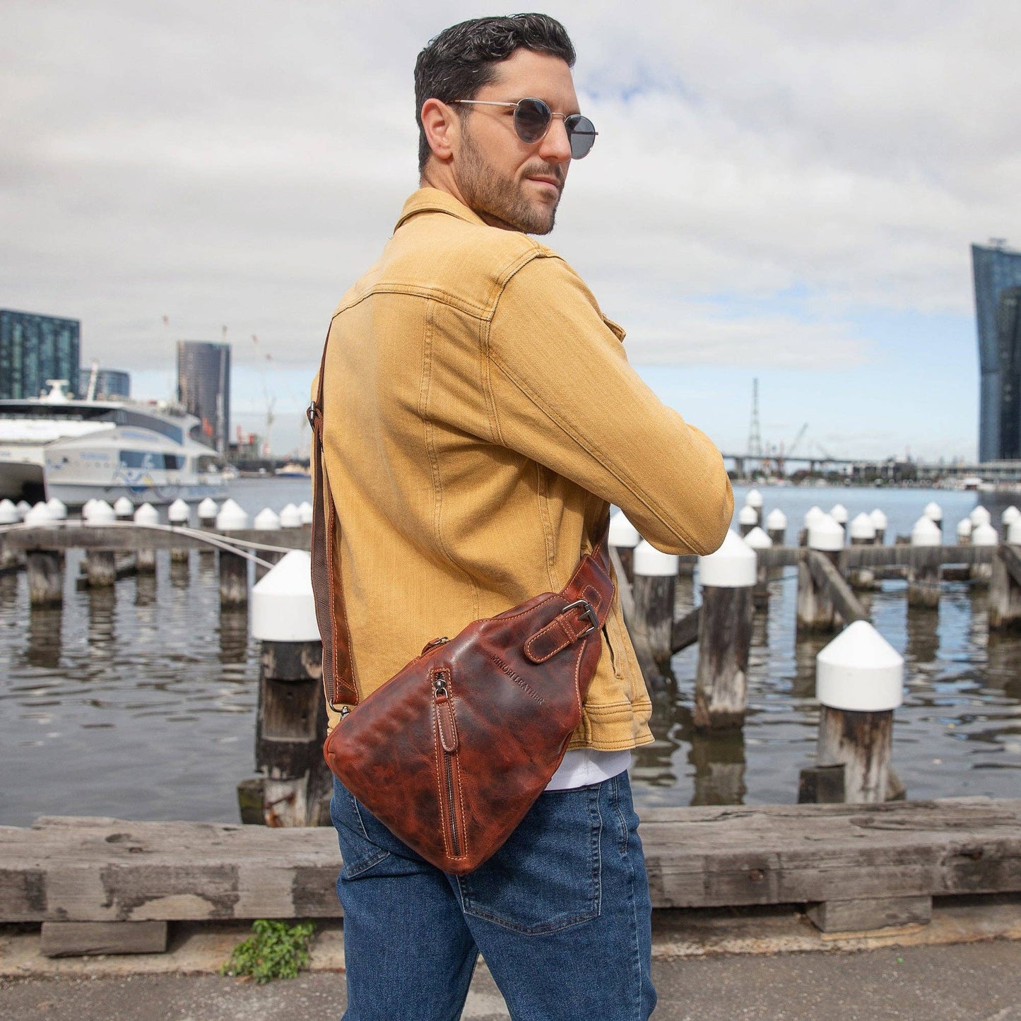 Sydney Full-Grain Leather Crossbody Sling Bag - Chestnut, photo 5 of 14