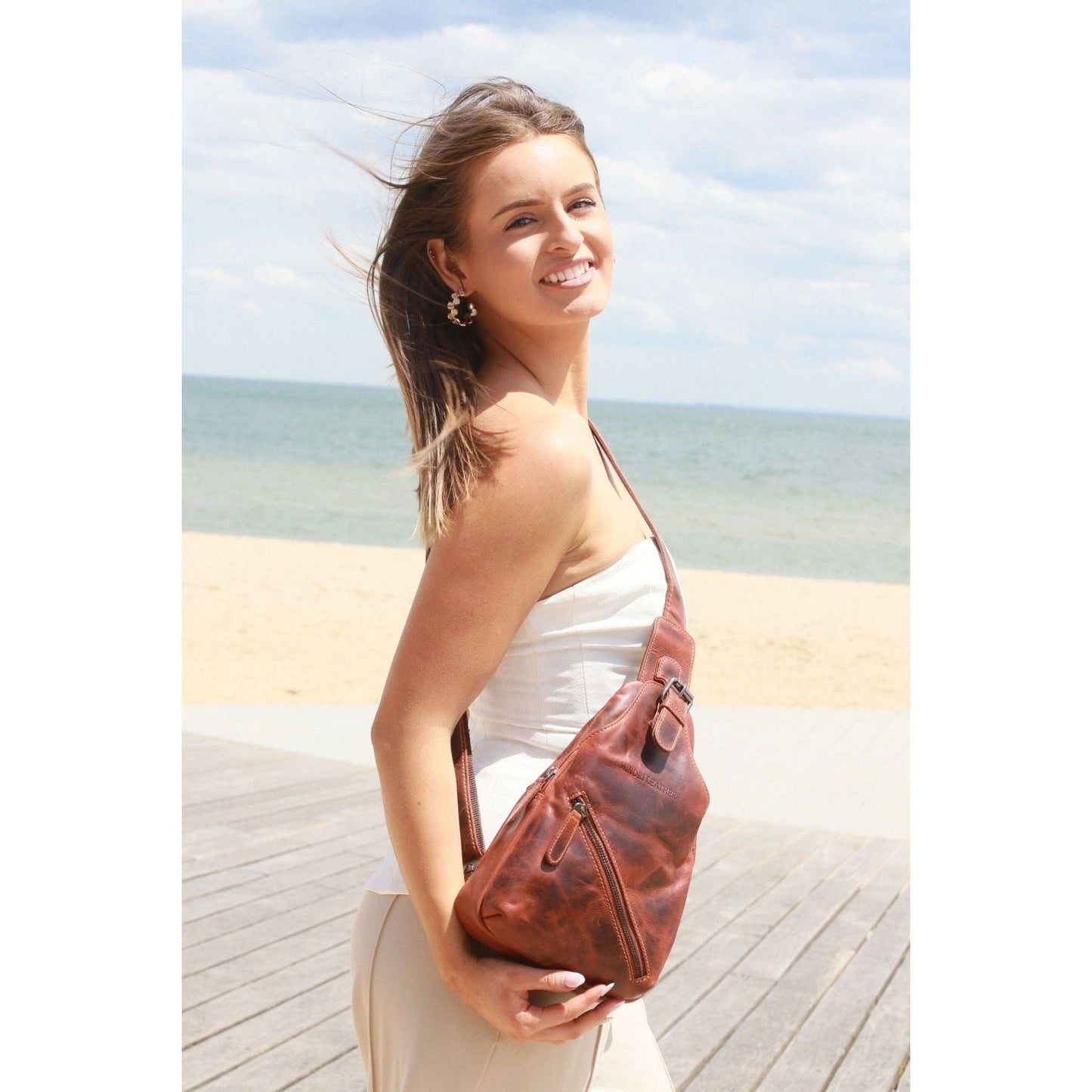 Sydney Full-Grain Leather Crossbody Sling Bag - Chestnut, photo 6 of 14
