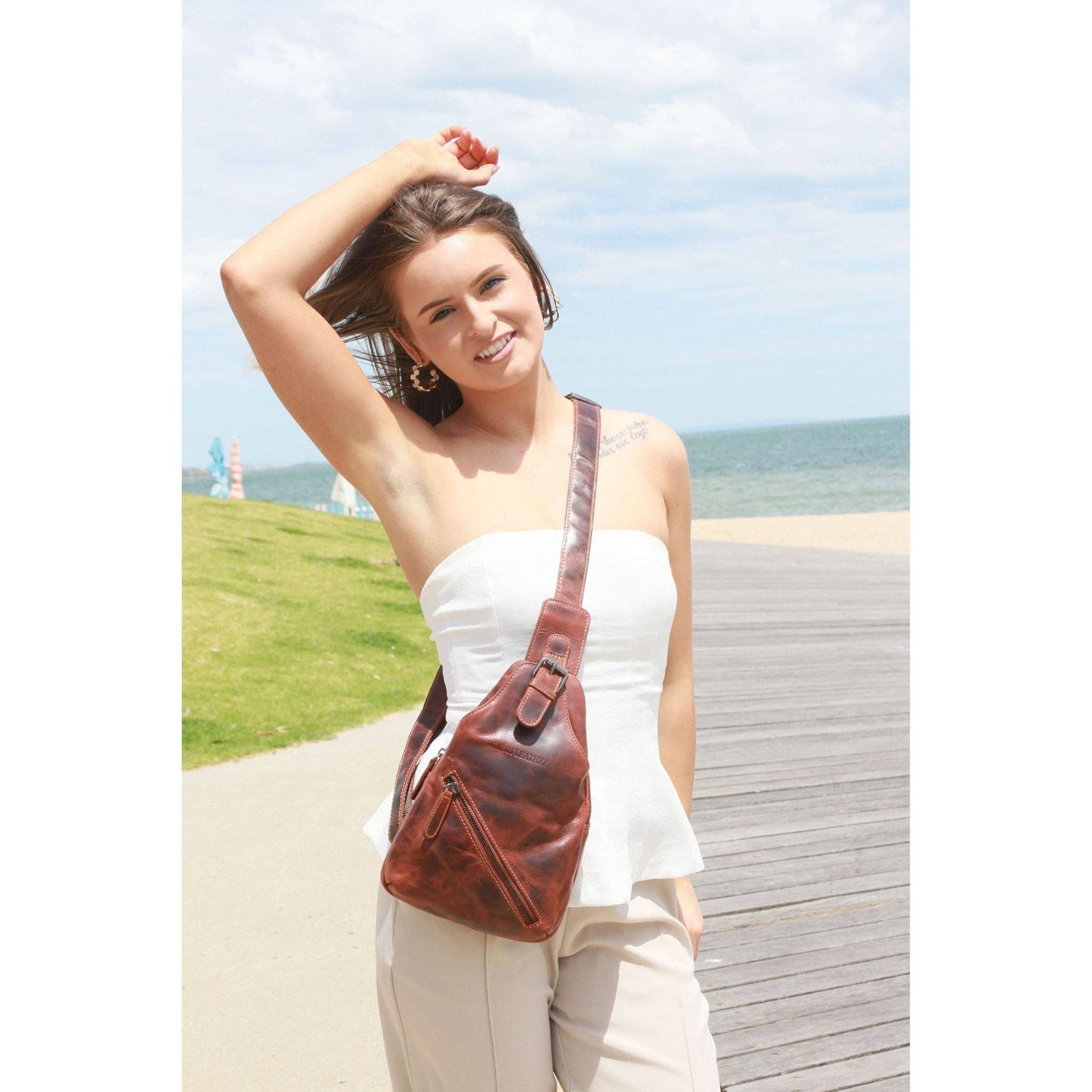 Sydney Full-Grain Leather Crossbody Sling Bag - Chestnut, photo 7 of 14