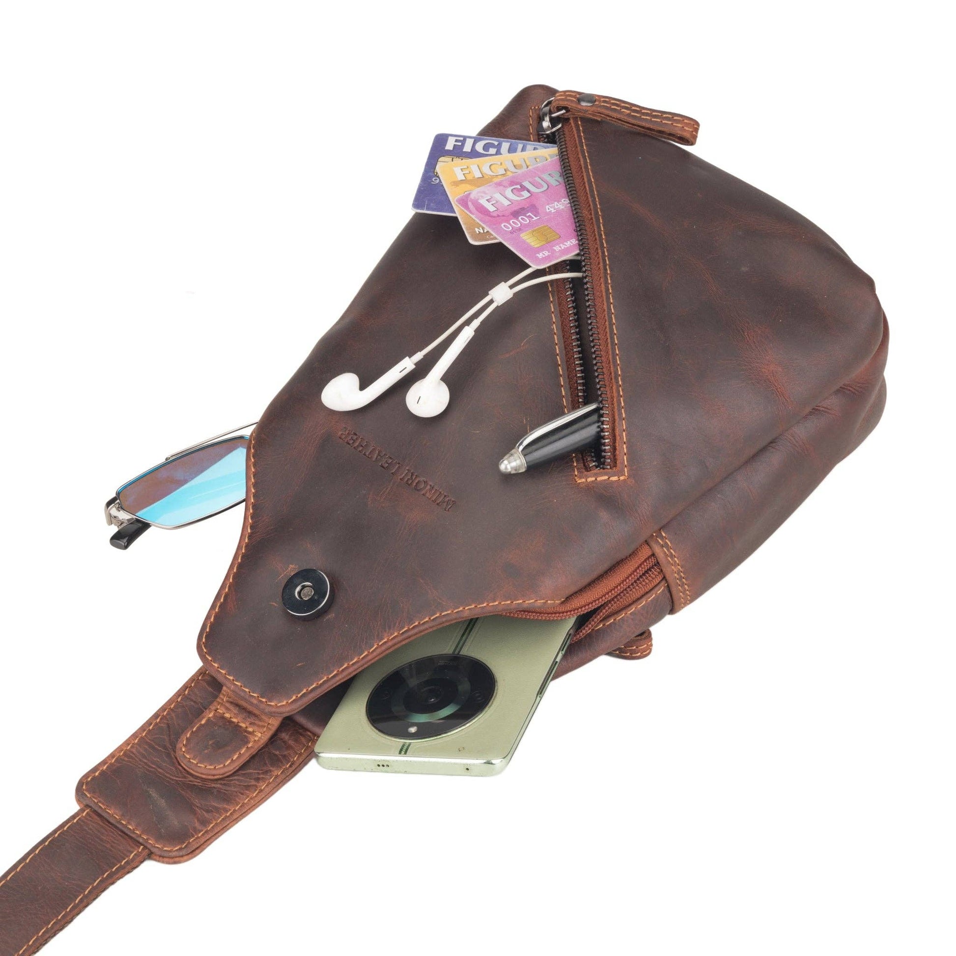 Sydney Full-Grain Leather Crossbody Sling Bag - Chestnut, photo 9 of 14