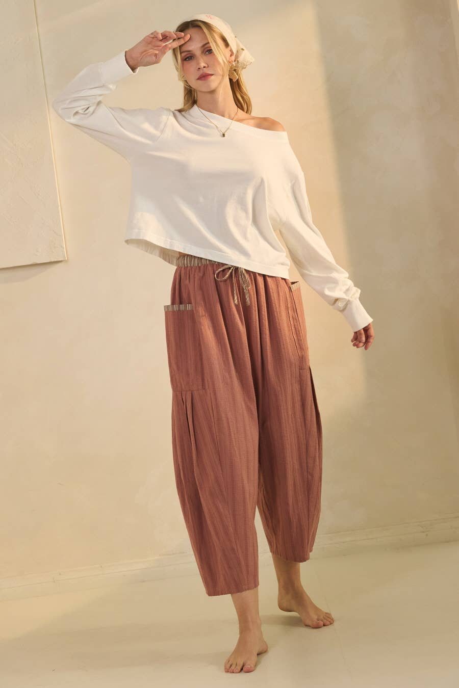 Textured Cropped Utility Pants - Rust, 85% cotton, 15% polyester, photo 2 of 4