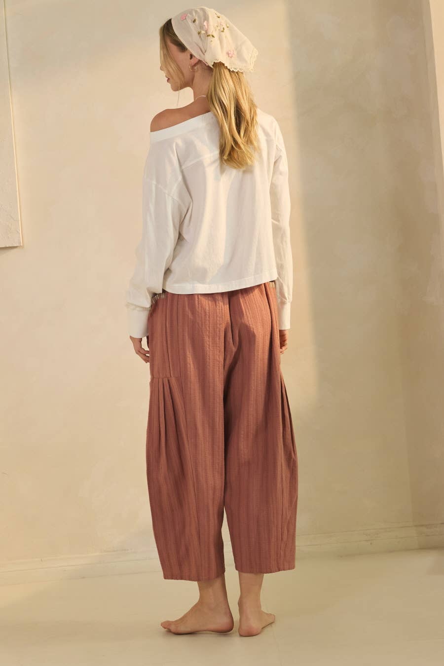 Textured Cropped Utility Pants - Rust, 85% cotton, 15% polyester, photo 3 of 4