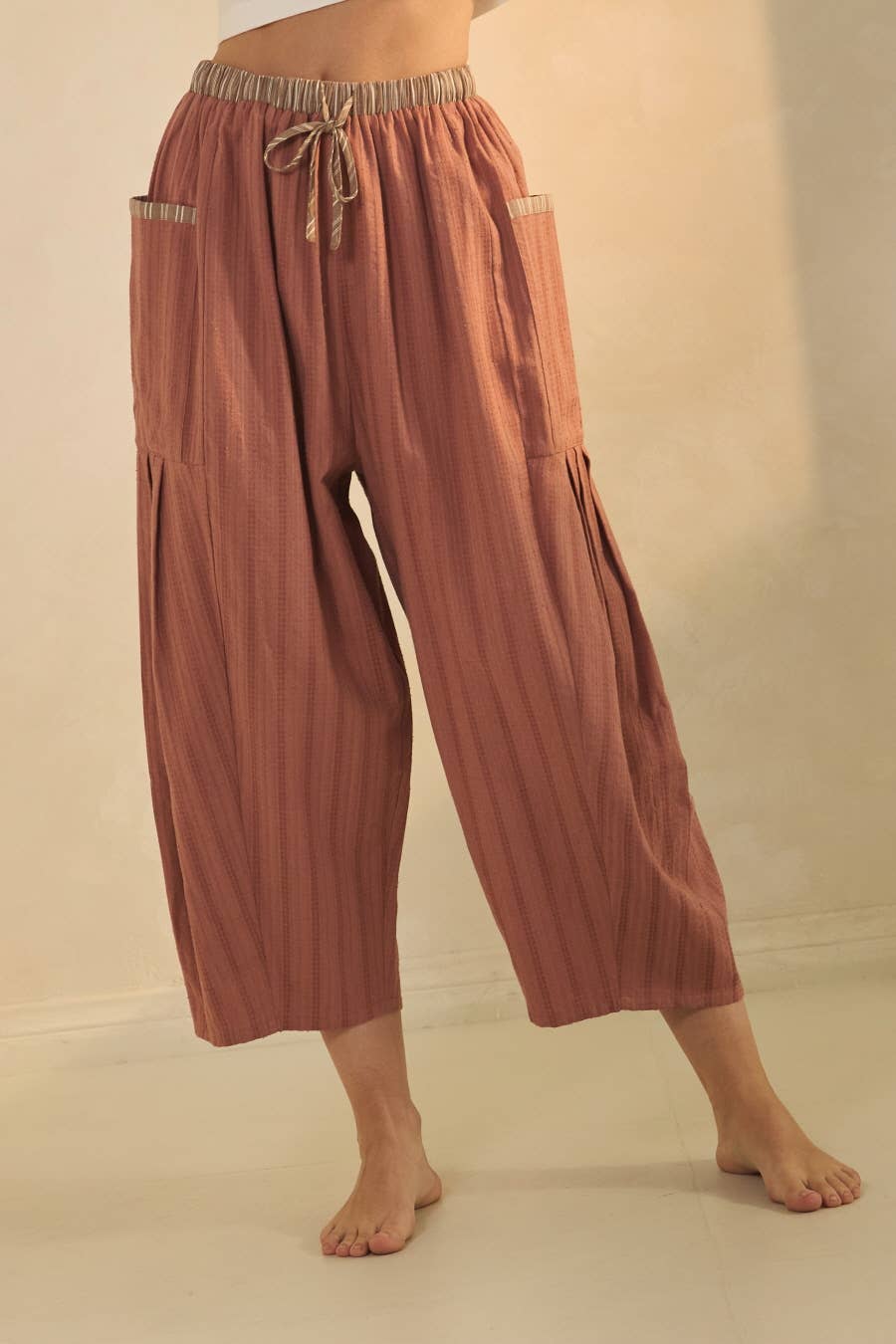 Textured Cropped Utility Pants - Rust, 85% cotton, 15% polyester, photo 4 of 4