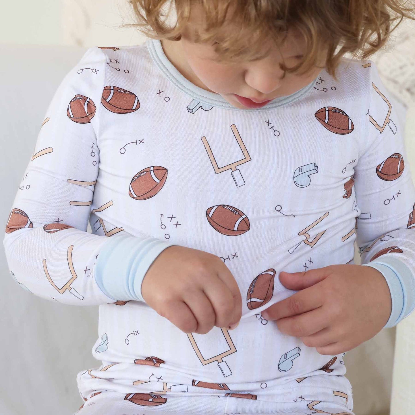 "Tiny Touchdowns" Bamboo 2-Piece Pajama Set - Neutral, photo 1 of 11