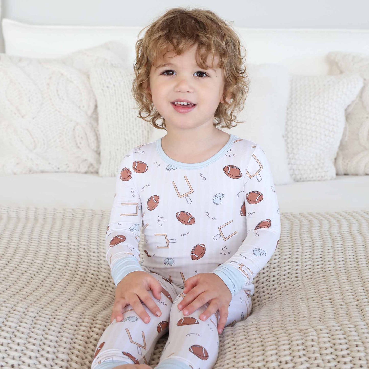 "Tiny Touchdowns" Bamboo 2-Piece Pajama Set - Neutral, photo 3 of 11