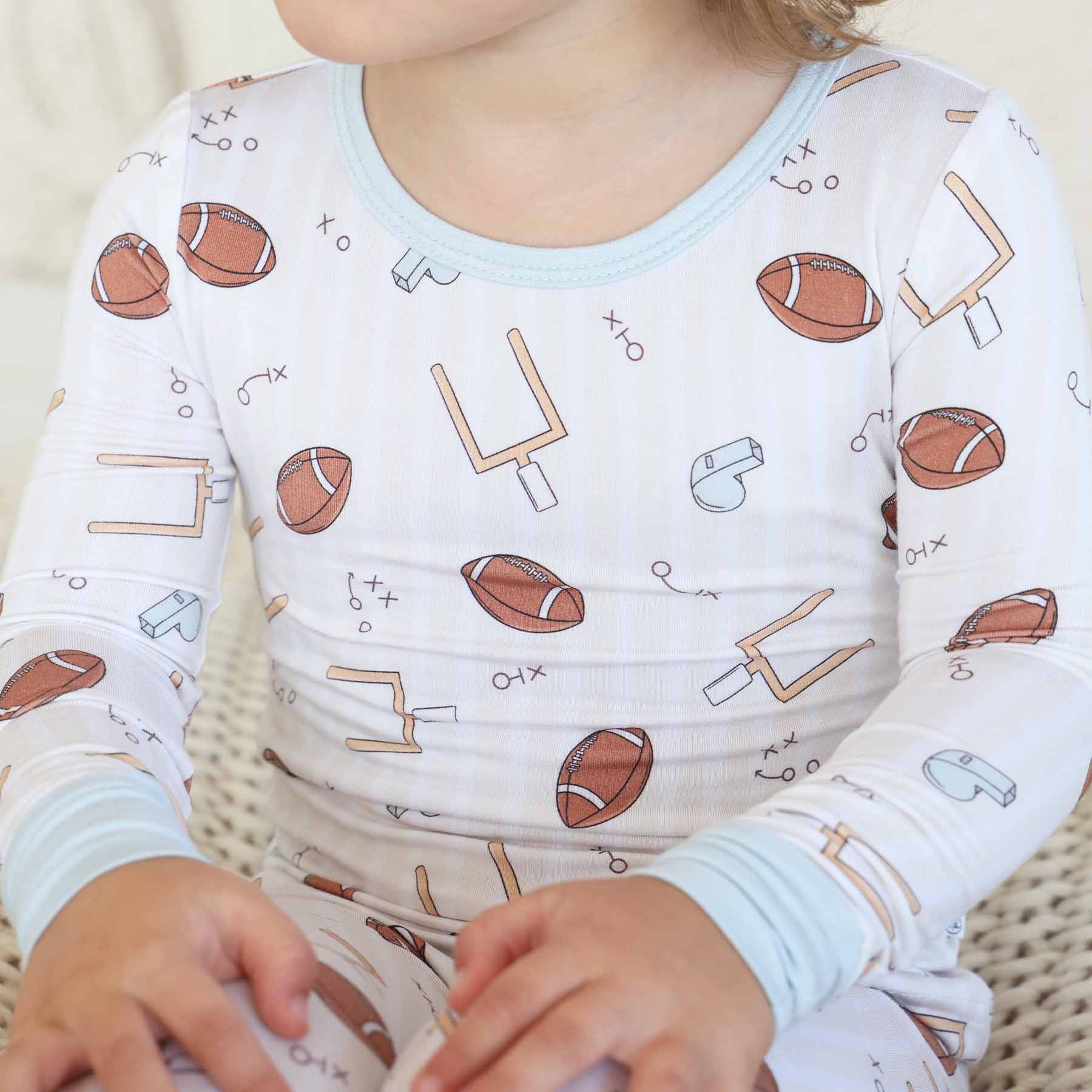 "Tiny Touchdowns" Bamboo 2-Piece Pajama Set - Neutral, photo 4 of 11