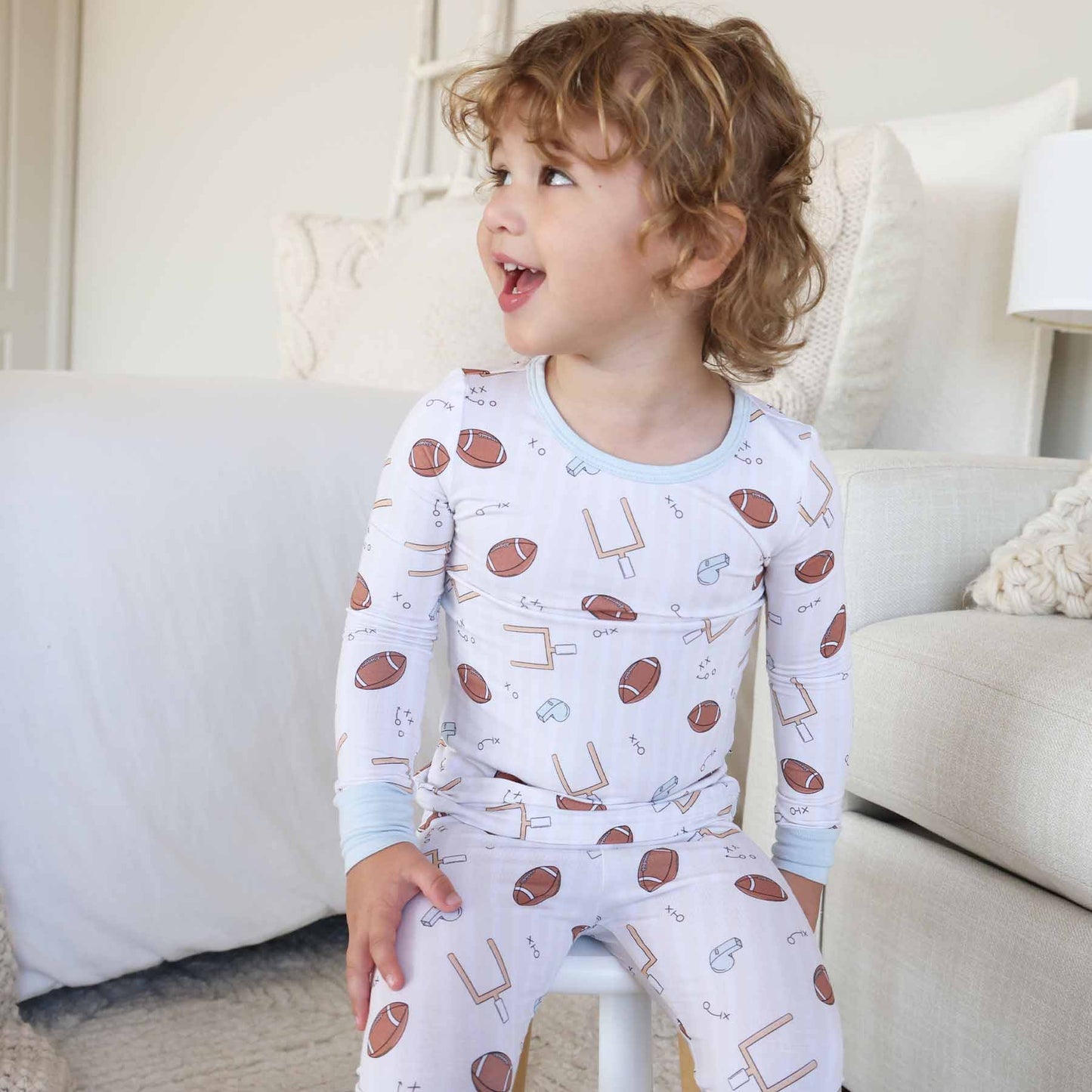 "Tiny Touchdowns" Bamboo 2-Piece Pajama Set - Neutral, photo 5 of 11