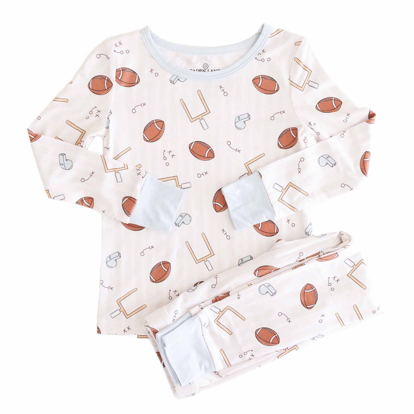 "Tiny Touchdowns" Bamboo 2-Piece Pajama Set - Neutral, photo 6 of 11