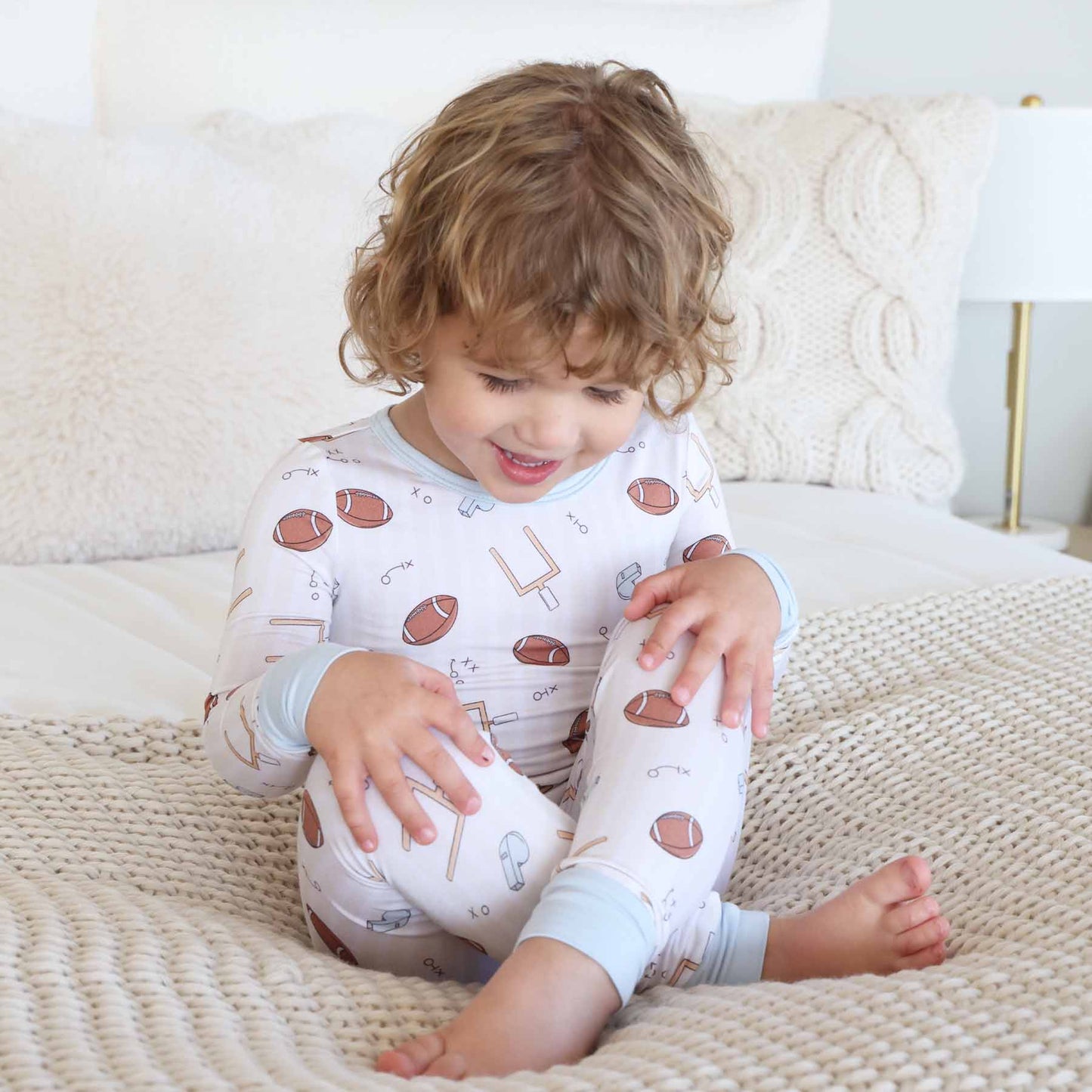 "Tiny Touchdowns" Bamboo 2-Piece Pajama Set - Neutral, photo 9 of 11