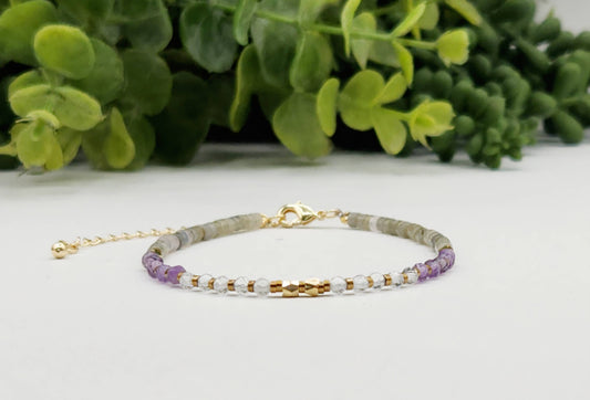 "Transformation & Change" Gemstone Bracelet - Clear Quartz, Amethyst & Labradorite, photo 1 of 5